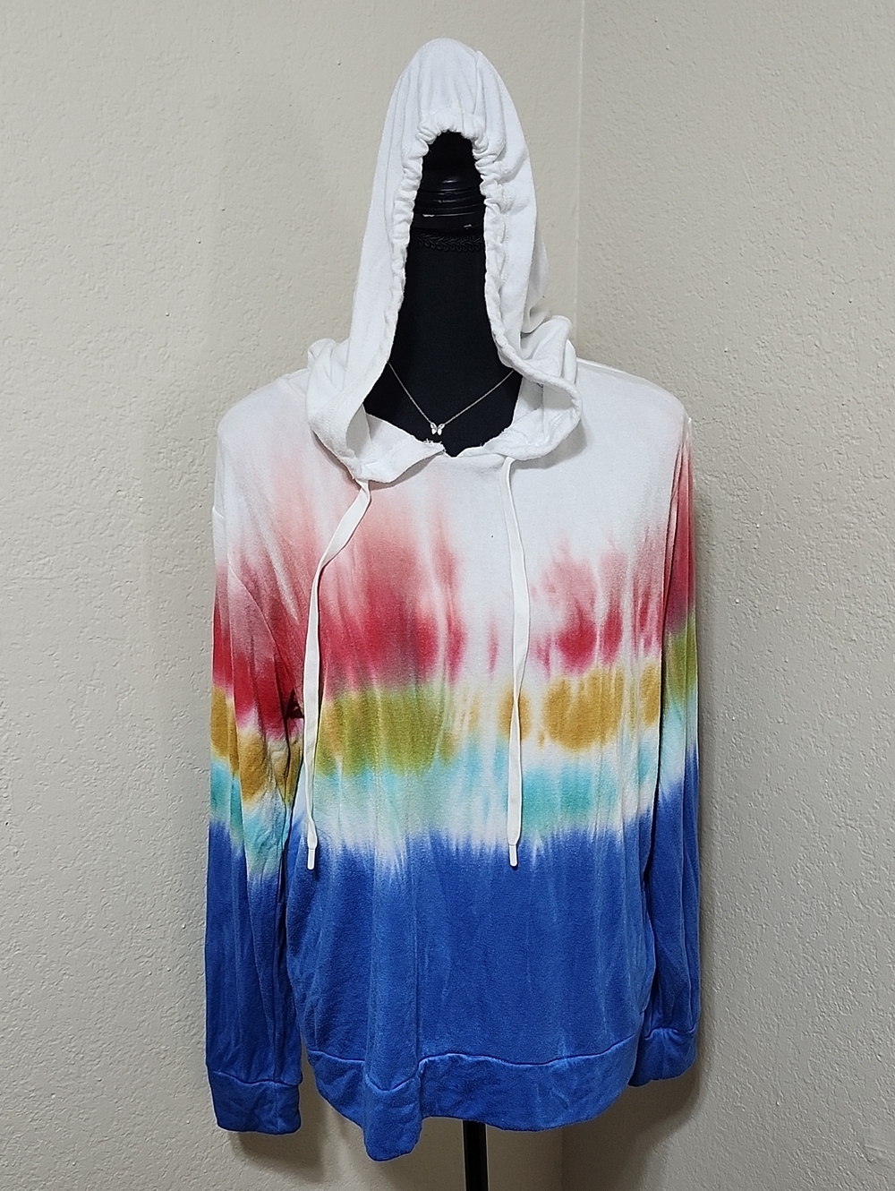 P.J. Salvage Rainbow Sunsets Tie Dye Pullover Hoodie Lounge Top Sz L Comfy Vibes